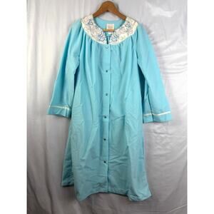 Vintage Sears Carriage Court Robe Embroidered Blue Snap Buttons SMALL 1990s